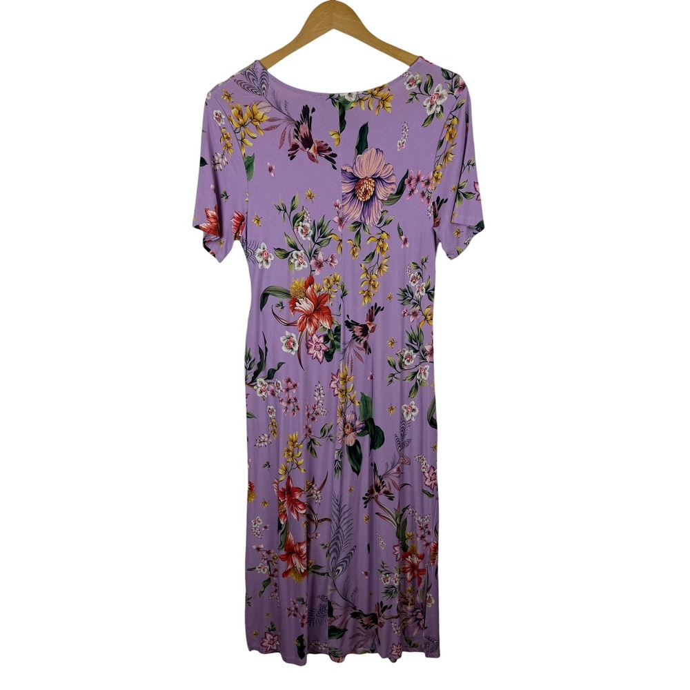 Johnny Was Janie Favorite Side Tie Knit Dress Medium Purple Floral Bird Stretch - Picture 5 of 13